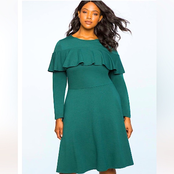 Eloquii Dresses & Skirts - ELOQUII dress green ruffle long sleeve plus 18